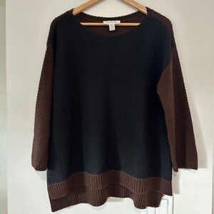 St John | Women’s Colour Block Sweater Cropped Sleeve Black and Brown Wool Blend